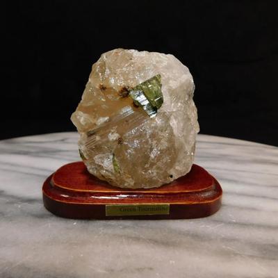 Mounted Raw Green Tourmaline in Quartz 2.75"