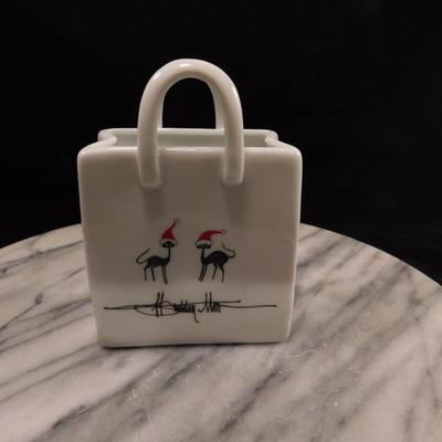 Small P. Buckley Moss Porcelain Shopping Bag w/ Cats 4.5" Tall