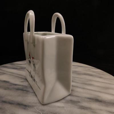 Small P. Buckley Moss Porcelain Shopping Bag w/ Cats 4.5" Tall