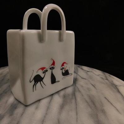Small P. Buckley Moss Porcelain Shopping Bag w/ Cats 4.5" Tall