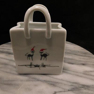 Small P. Buckley Moss Porcelain Shopping Bag w/ Cats 4.5" Tall