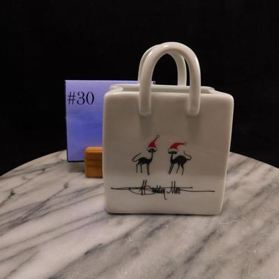 Small P. Buckley Moss Porcelain Shopping Bag w/ Cats 4.5" Tall