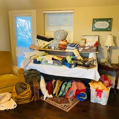 Lot 2: Brown Chair, Linens & More