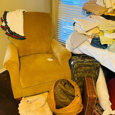 Lot 2: Brown Chair, Linens & More