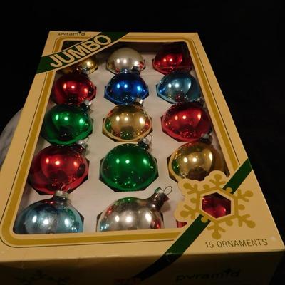 Box of 15 Vintage Pyramid Jumbo Christmas Ornaments Original Box