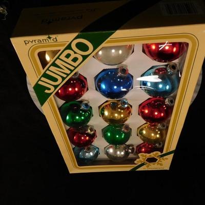 Box of 15 Vintage Pyramid Jumbo Christmas Ornaments Original Box