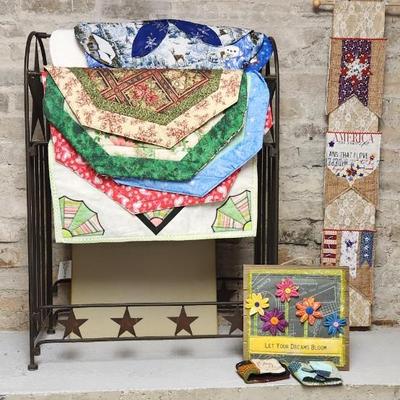 Metal Blanket Rack and Lots of quilted things