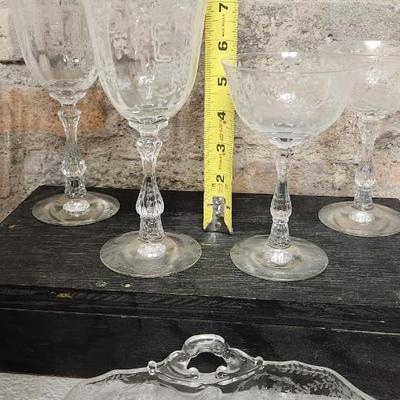 Fostoria Meadow Rose Stems, and serving pieces
