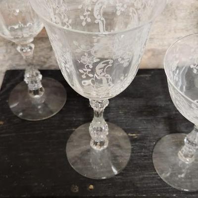 Fostoria Meadow Rose Stems, and serving pieces