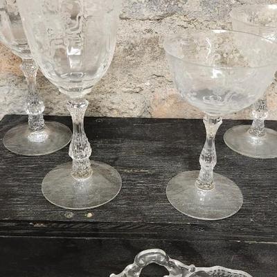 Fostoria Meadow Rose Stems, and serving pieces