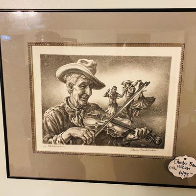 Lot 7: Charles Bank Wilson Art (3) Violin, Male & Rooster