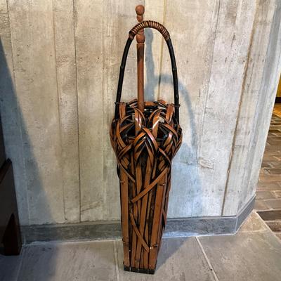 FA604 Vintage 19th C. Asian Ikebana Bamboo Basket Umbrella Stand
