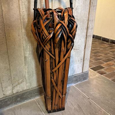 FA604 Vintage 19th C. Asian Ikebana Bamboo Basket Umbrella Stand