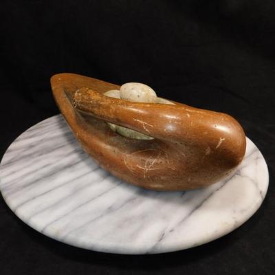 Vintage Soapstone Swan w/ 5 Soapstone Eggs 11"x3.5"