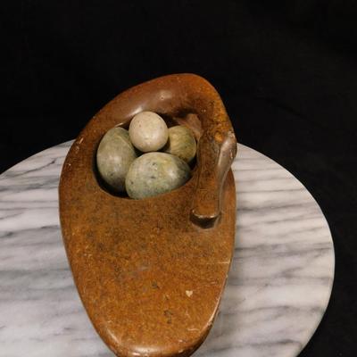 Vintage Soapstone Swan w/ 5 Soapstone Eggs 11"x3.5"
