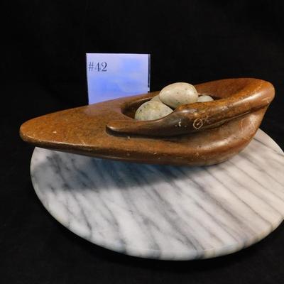 Vintage Soapstone Swan w/ 5 Soapstone Eggs 11"x3.5"