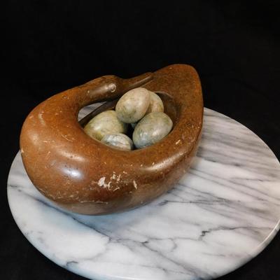 Vintage Soapstone Swan w/ 5 Soapstone Eggs 11"x3.5"