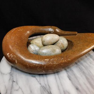 Vintage Soapstone Swan w/ 5 Soapstone Eggs 11"x3.5"