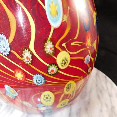 Murano Millefiori Pulled Feather 11" Double Handle Vase