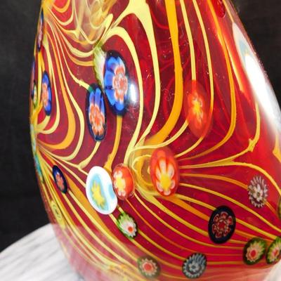 Murano Millefiori Pulled Feather 11" Double Handle Vase