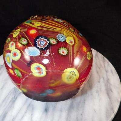 Murano Millefiori Pulled Feather 11" Double Handle Vase