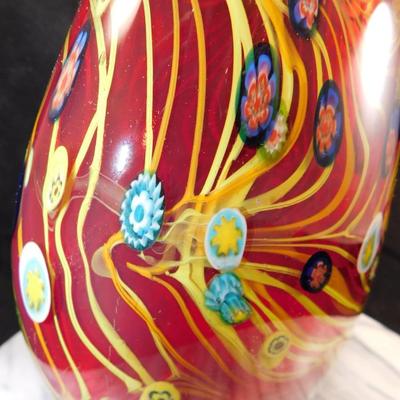 Murano Millefiori Pulled Feather 11" Double Handle Vase