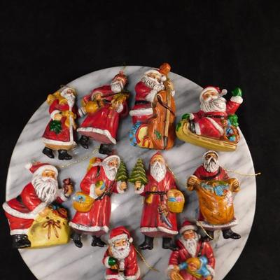 Lot of 10 Vintage Old World Santa Plastic Christmas Ornaments