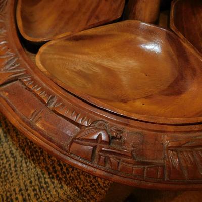 Mid 20th Century Monkey Pod 3 Tier Appetizer/Condiment Centerpiece