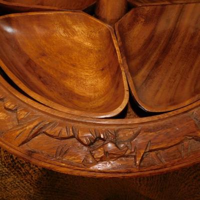 Mid 20th Century Monkey Pod 3 Tier Appetizer/Condiment Centerpiece
