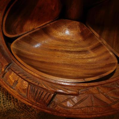 Mid 20th Century Monkey Pod 3 Tier Appetizer/Condiment Centerpiece