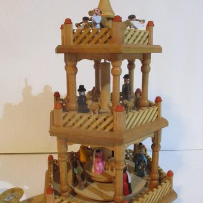 Christmas Pyramid Tower Nativity 3 Tier Wood Windmill Carousel Christmas Decor