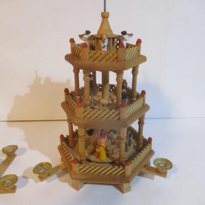 Christmas Pyramid Tower Nativity 3 Tier Wood Windmill Carousel Christmas Decor