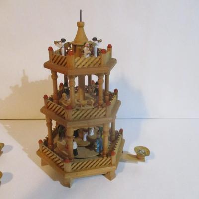 Christmas Pyramid Tower Nativity 3 Tier Wood Windmill Carousel Christmas Decor