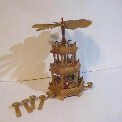 Christmas Pyramid Tower Nativity 3 Tier Wood Windmill Carousel Christmas Decor