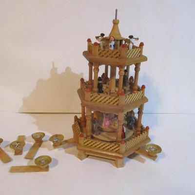 Christmas Pyramid Tower Nativity 3 Tier Wood Windmill Carousel Christmas Decor