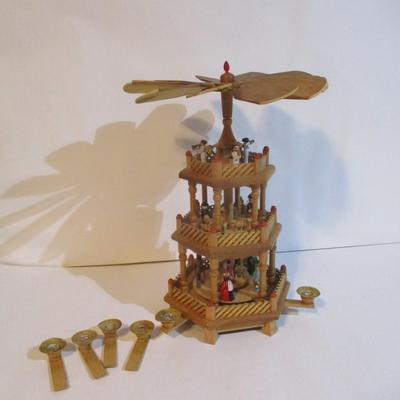 Christmas Pyramid Tower Nativity 3 Tier Wood Windmill Carousel Christmas Decor