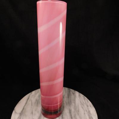 Engraved Kosta Boda Pink Swirl Vase By Anna Ehrner 15.5" Numbered