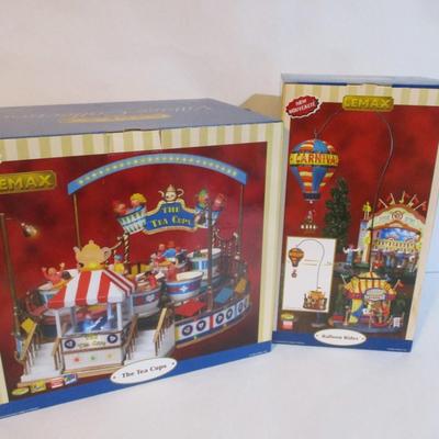 Used Lemax The Tea Cups & Balloon Ride With Original Box