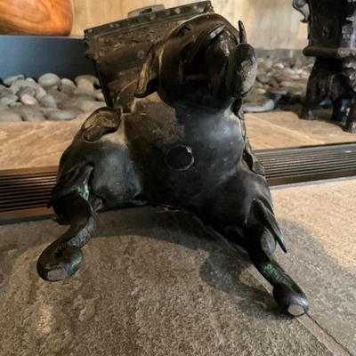 FA618 Antique Asian Bronze Elephant Incense Burner