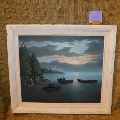 Original Acrylic on Canvas Ocean-Scape in Barnwood Frame
