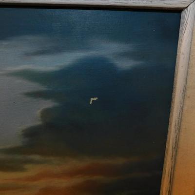 Original Acrylic on Canvas Ocean-Scape in Barnwood Frame