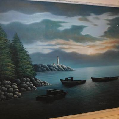 Original Acrylic on Canvas Ocean-Scape in Barnwood Frame