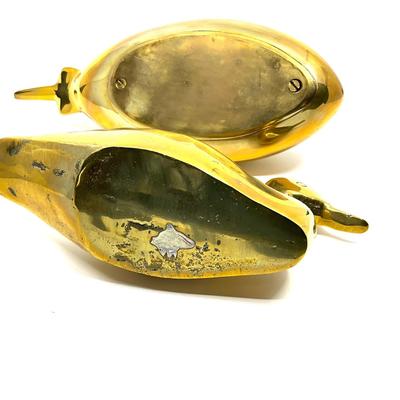 O624 Pair of Vintage Solid Brass Duck Sculptures
