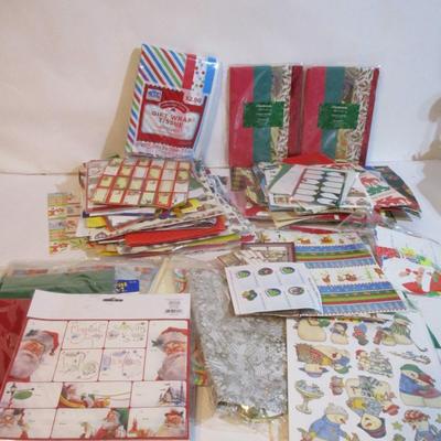 Holiday Wrapping Paper Tissue Paper & Tags Lot 7