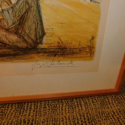 Framed & Matted Jacques Lalande Signed Print 226/260 Kids on Boat Deck