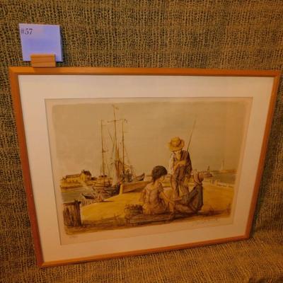 Framed & Matted Jacques Lalande Signed Print 226/260 Kids on Boat Deck