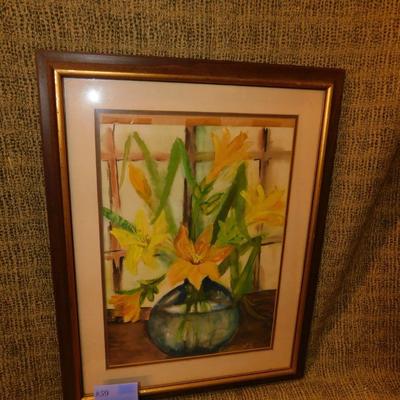 Framed & Matted P. Fisher Still Life Flowers Print 26.75”x21”