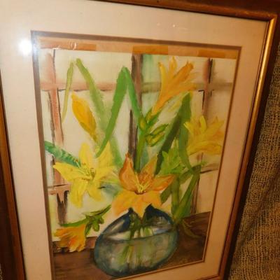 Framed & Matted P. Fisher Still Life Flowers Print 26.75”x21”