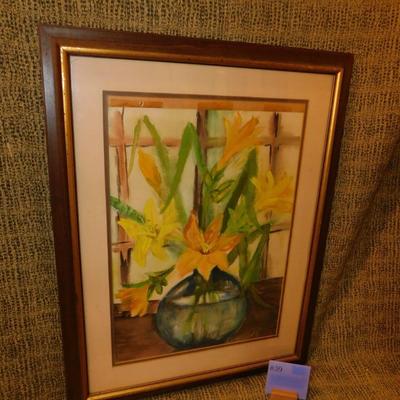 Framed & Matted P. Fisher Still Life Flowers Print 26.75”x21”