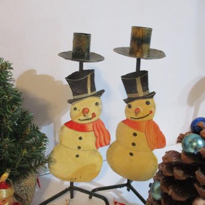 Holiday Decorations Santa Ornament Snowmen Candle Holders Lot 12